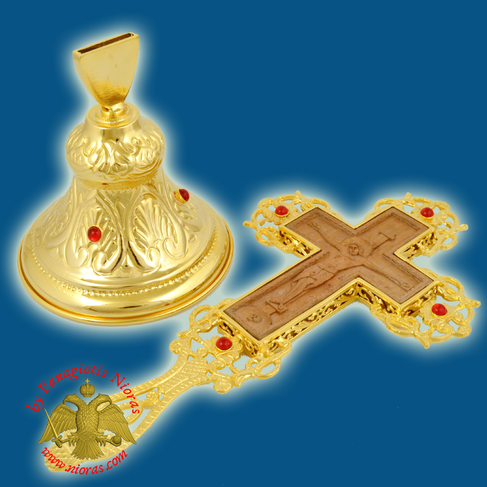 Blessing Metal Cross with Wooden Cross Crussifixion and Baptism with Standing Base